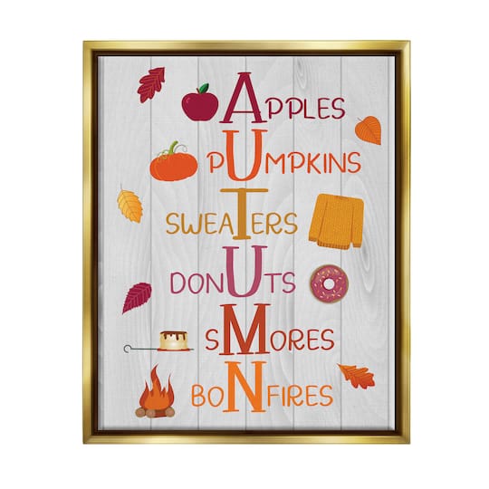 Stupell Industries Autumn Letters Seasonal Words Framed Floater Canvas Wall Art